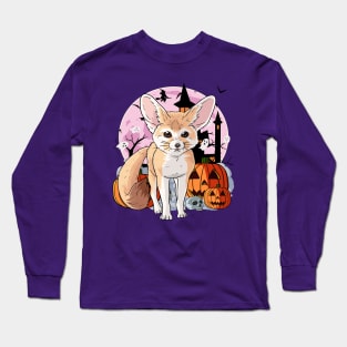 Fennec Fox Scary Happy Halloween Witch Pumpkin Long Sleeve T-Shirt